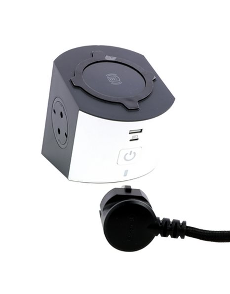 Πολύπριζο 2 Θέσεων Wireless & USB Με διακόπτη Λευκό-Μαύρο 2m