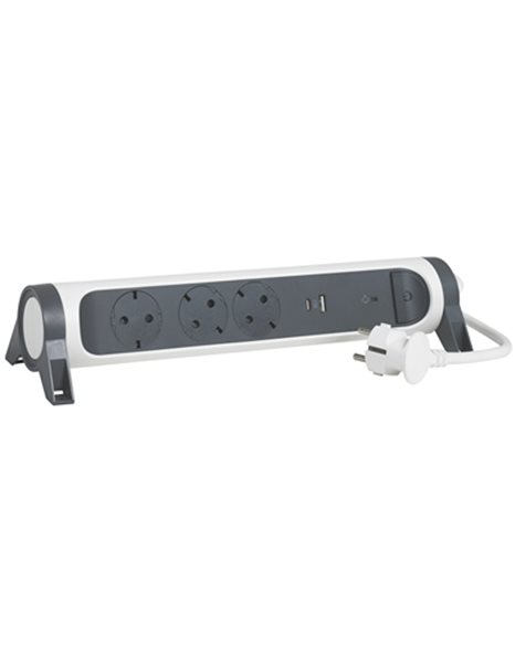Πολύπριζο 3 Θέσεων & USB Με διακόπτη Με προστασία υπέρτασης Λευκό-Μαύρο 1,5m